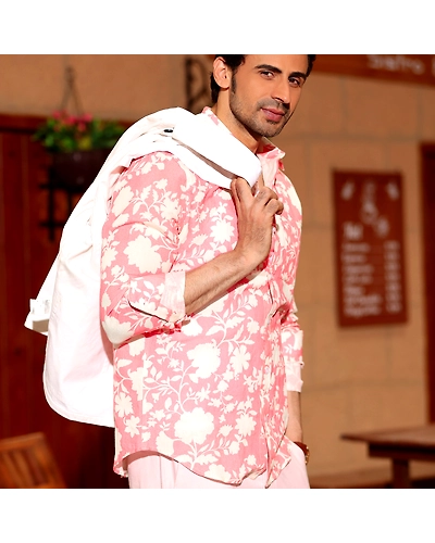 French Marigold Baby Pink Casual Pure Linen Full Shirt-S-2