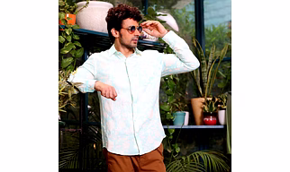 French Marigold Artic Blue Casual Pure Linen Full Shirt