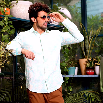 French Marigold Artic Blue Casual Pure Linen Full Shirt-BE1018-S