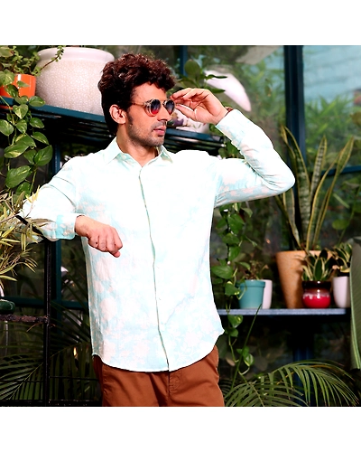 French Marigold Artic Blue Casual Pure Linen Full Shirt-BE1018-S