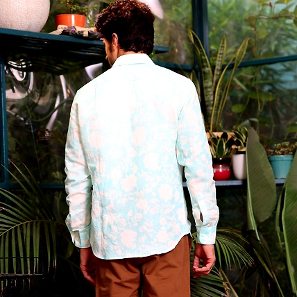 French Marigold Artic Blue Casual Pure Linen Full Shirt-S-2