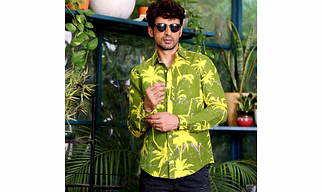 Coconut Tree Dark Lemon Casual Pure Linen Full Shirt