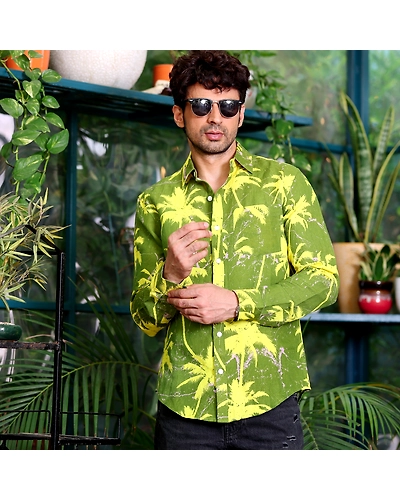 Coconut Tree Dark Lemon Casual Pure Linen Full Shirt-BE1012-S
