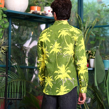 Coconut Tree Dark Lemon Casual Pure Linen Full Shirt-S-2