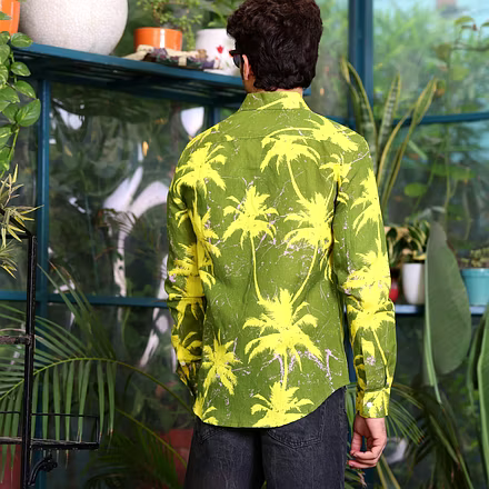 Coconut Tree Dark Lemon Casual Pure Linen Full Shirt-S-2
