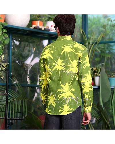 Coconut Tree Dark Lemon Casual Pure Linen Full Shirt-S-2