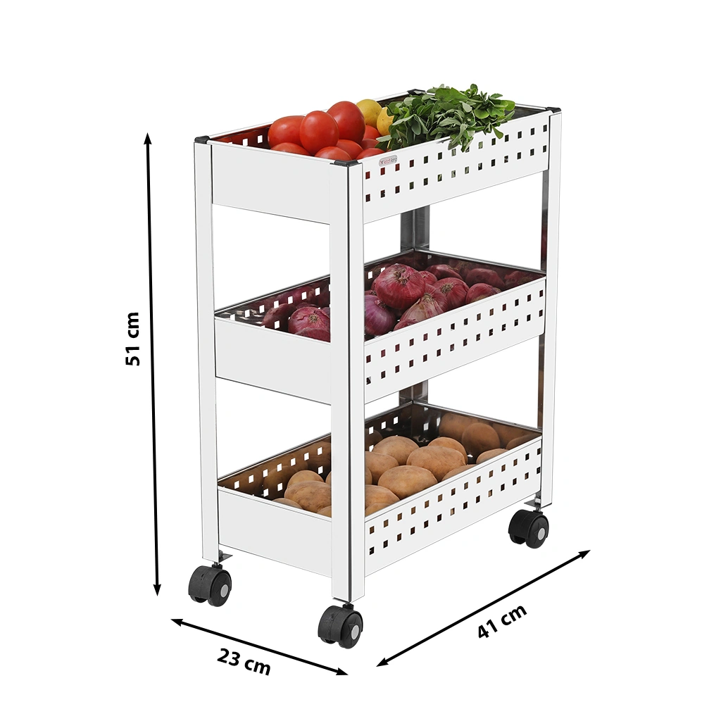 Vegetable Trolley Perforated Deluxe Tripple-Silver-Tripple-Stainlesssteel-1