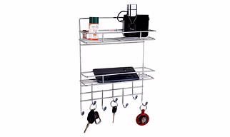 Stainless Steel Key Holder Rack with 7 Hooks and Storage Shelf for Keys, Perfumes, and Sundries
