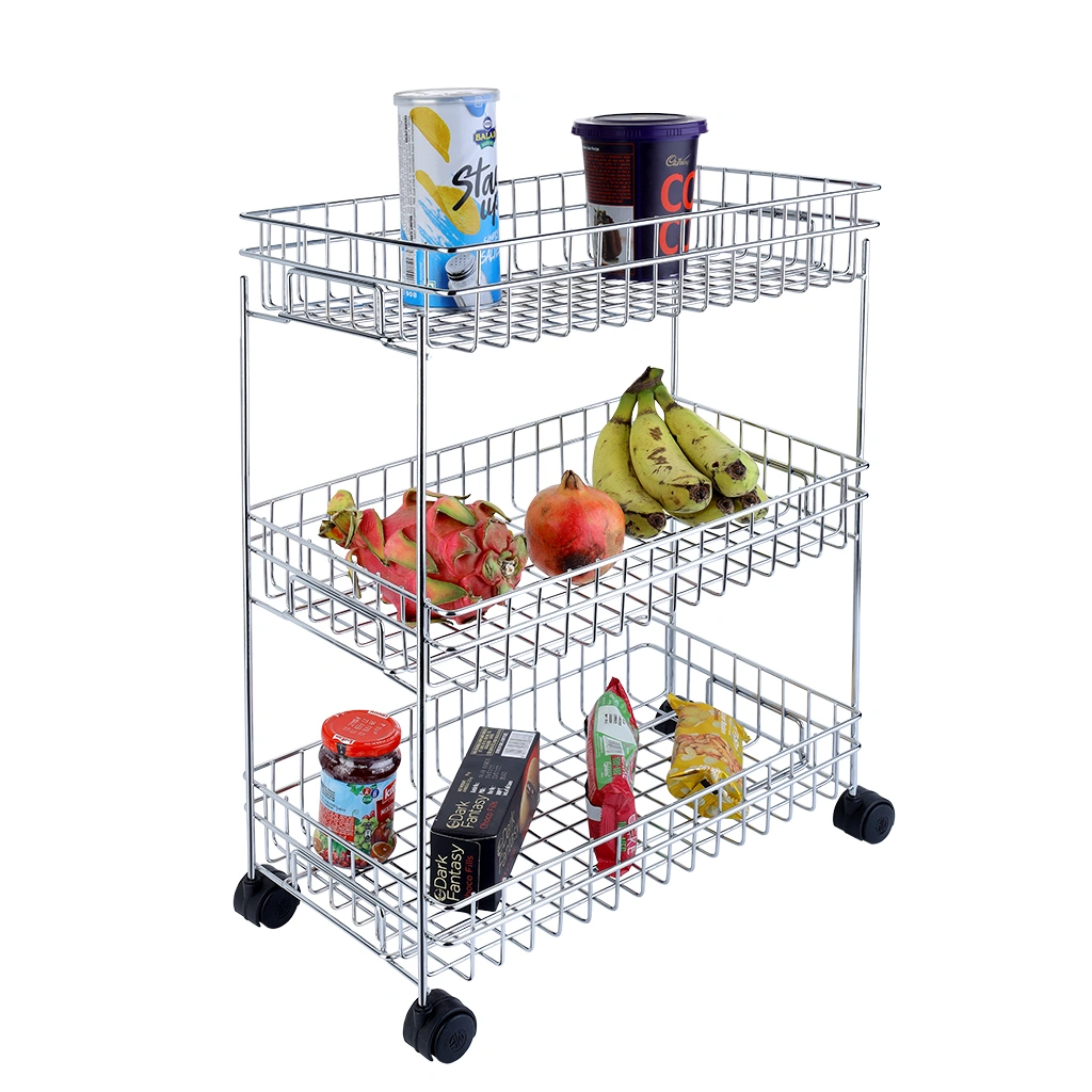 Folding Veg Trolley 3 Tier-Silver-3 Tier-Stainlesssteel-1