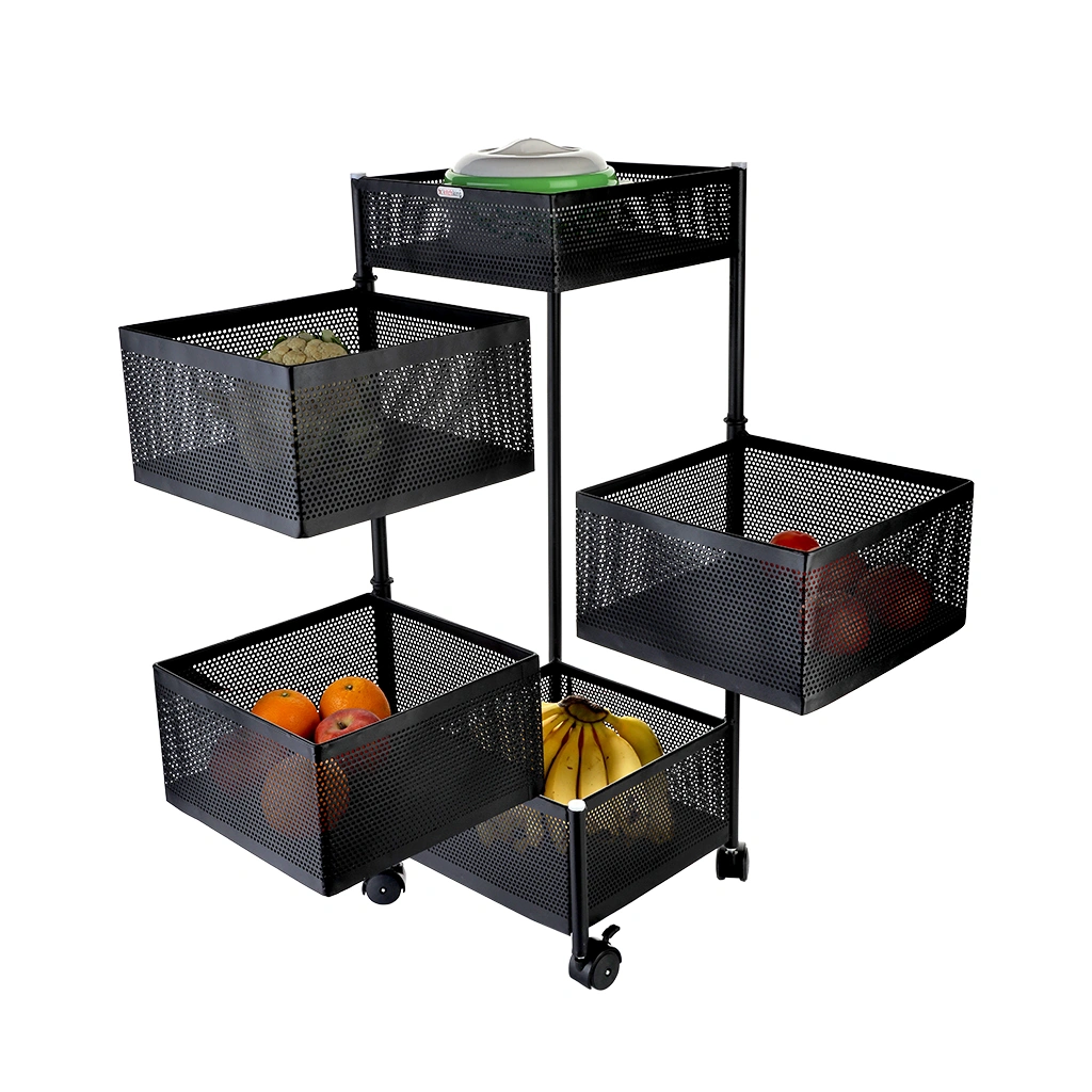 Rotating Trolley Perforated 5 Tier-Black-5 Tier-Steel-1