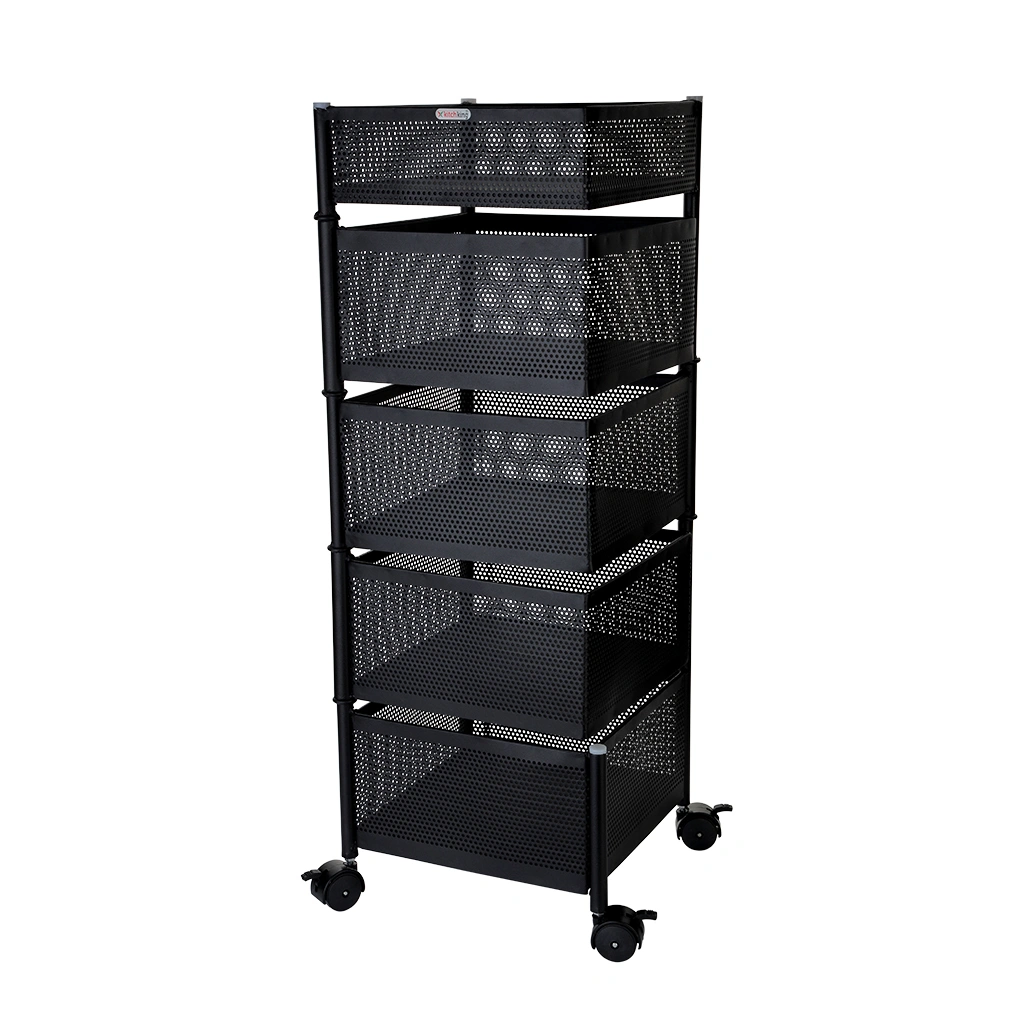 Rotating Trolley Perforated 5 Tier-Black-5 Tier-Steel-2