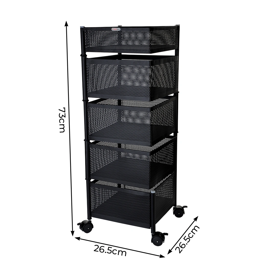 Rotating Trolley Perforated 5 Tier-Black-5 Tier-Steel-3