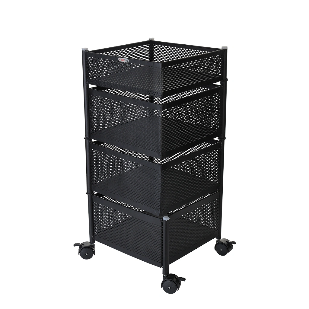 Rotating Trolley Perforated 4 Tier-Black-4 Tier-Steel-2