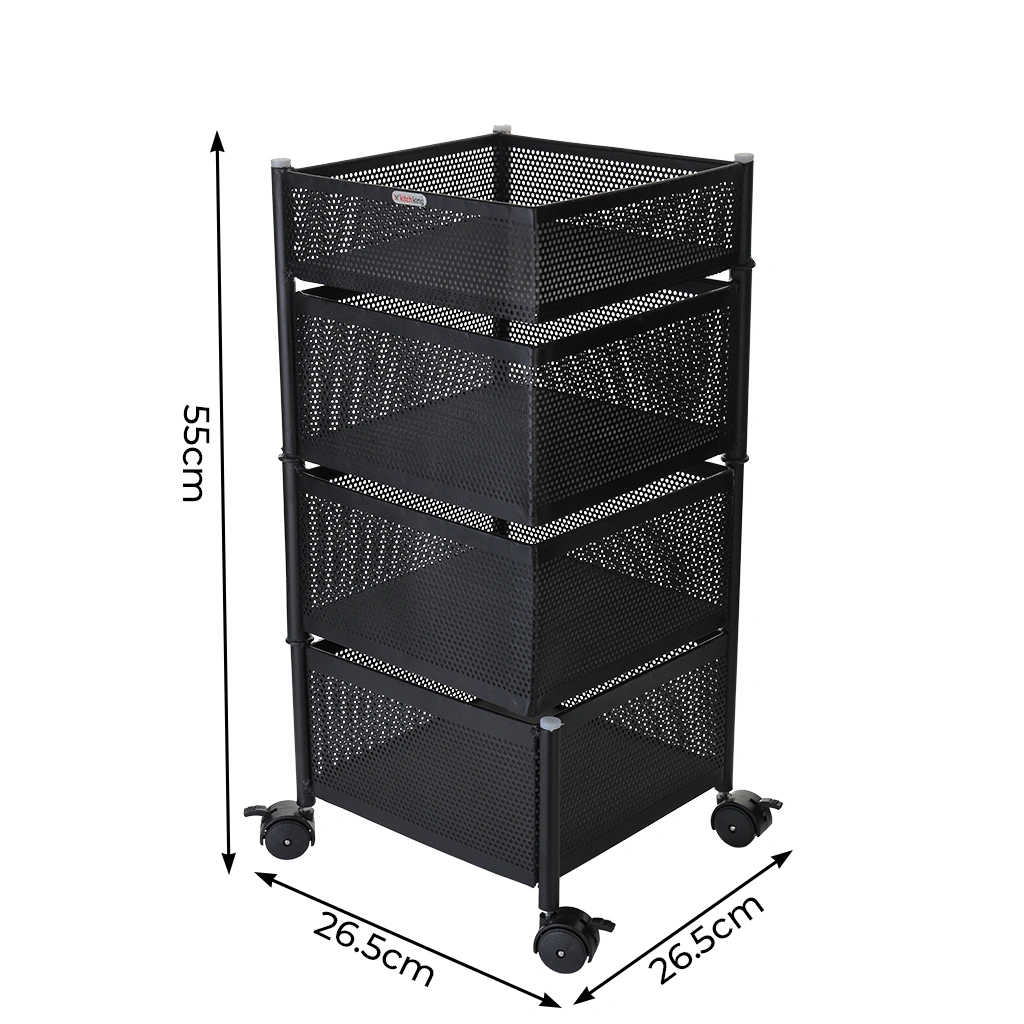 Rotating Trolley Perforated 4 Tier-Black-4 Tier-Steel-3