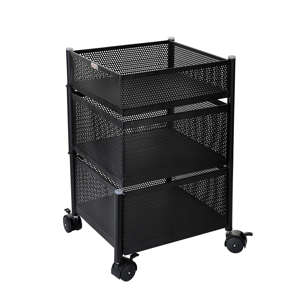 Rotating Trolley Perforated 3 Tier-Black-3 Tier-Steel-1