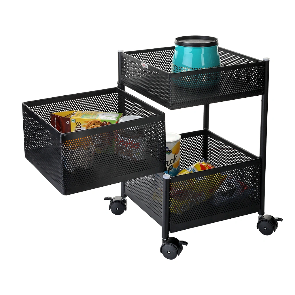 Rotating Trolley Perforated 3 Tier-Black-3 Tier-Steel-2