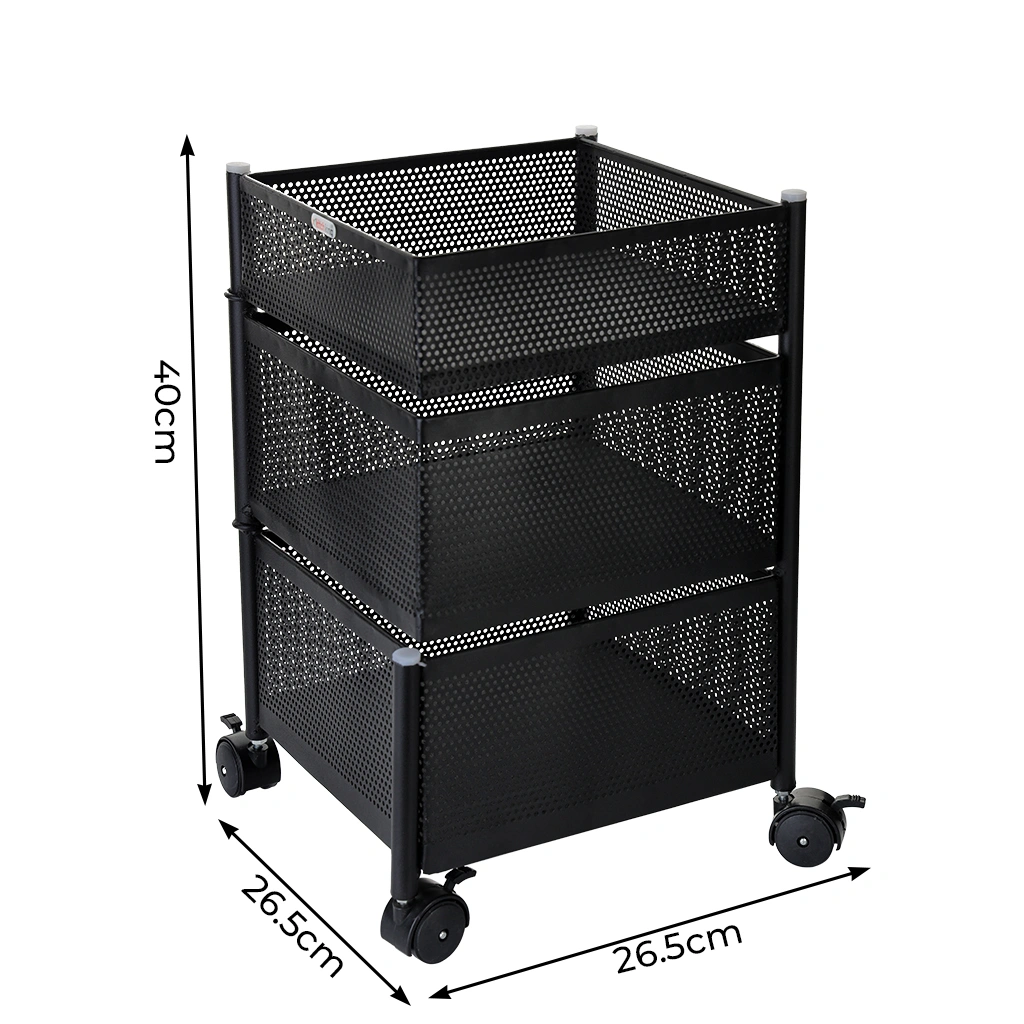 Rotating Trolley Perforated 3 Tier-Black-3 Tier-Steel-3