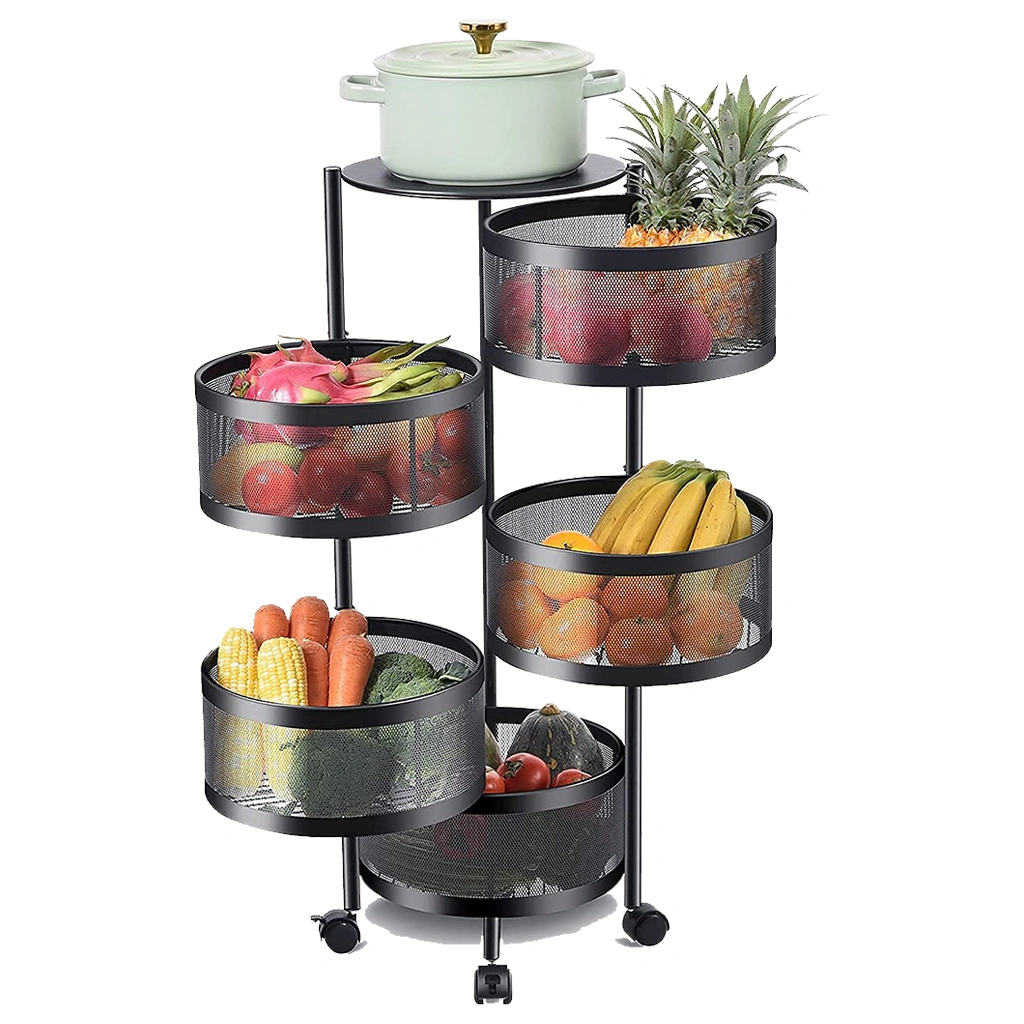 Rotating Trolley Round 5 Tier-Black-5 Tier-Steel-1