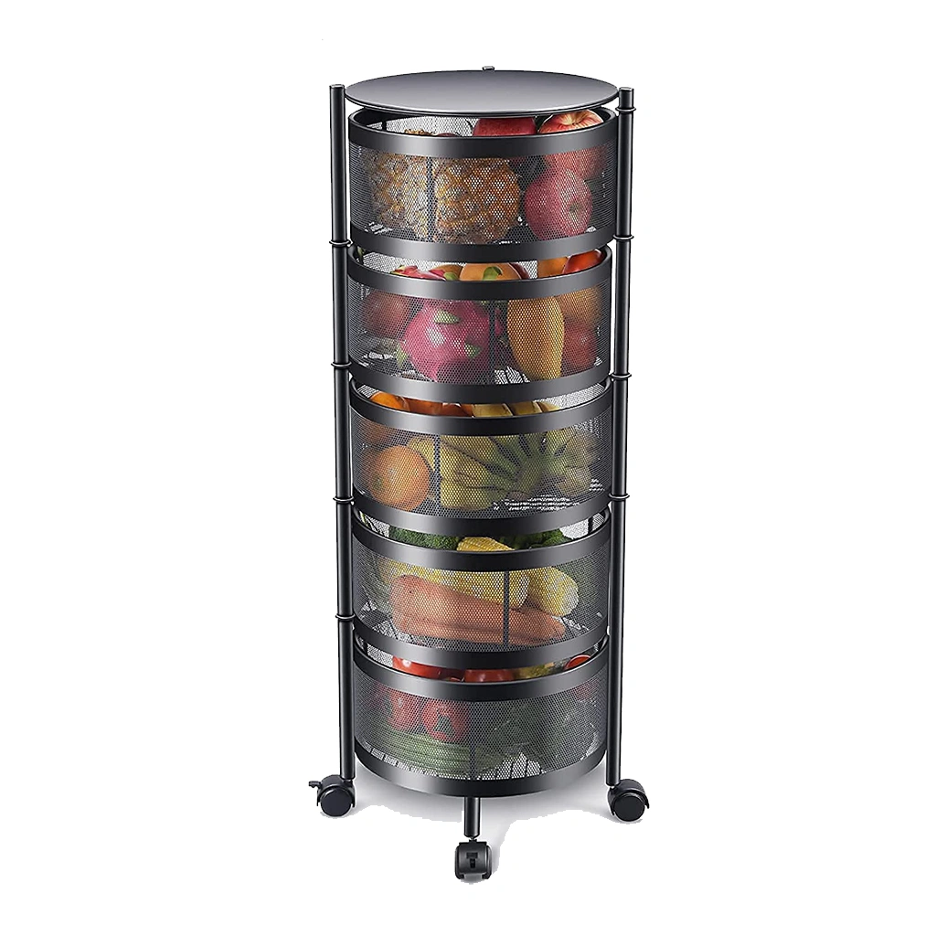 Rotating Trolley Round 5 Tier-Black-5 Tier-Steel-2