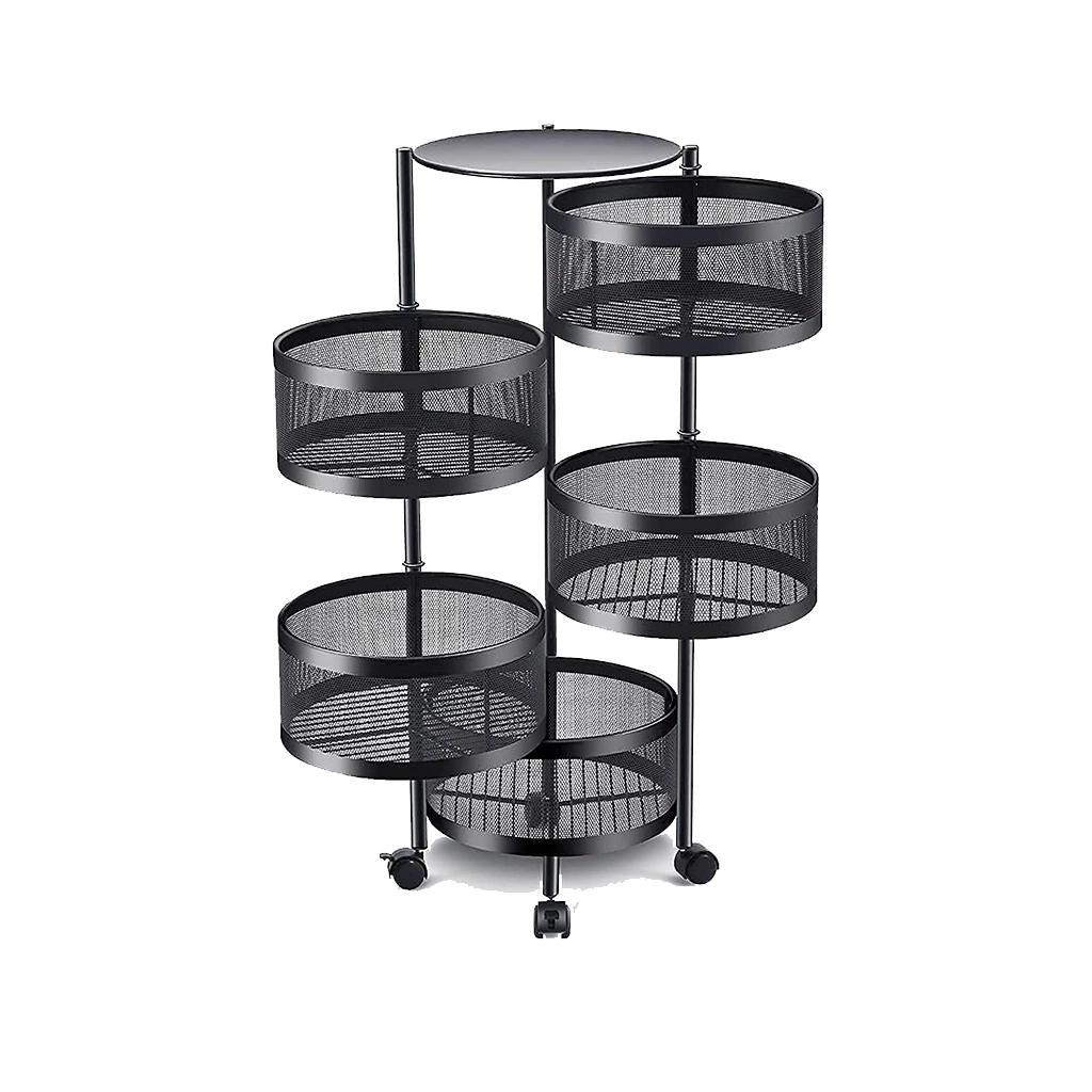 Rotating Trolley Round 5 Tier-Black-5 Tier-Steel-3