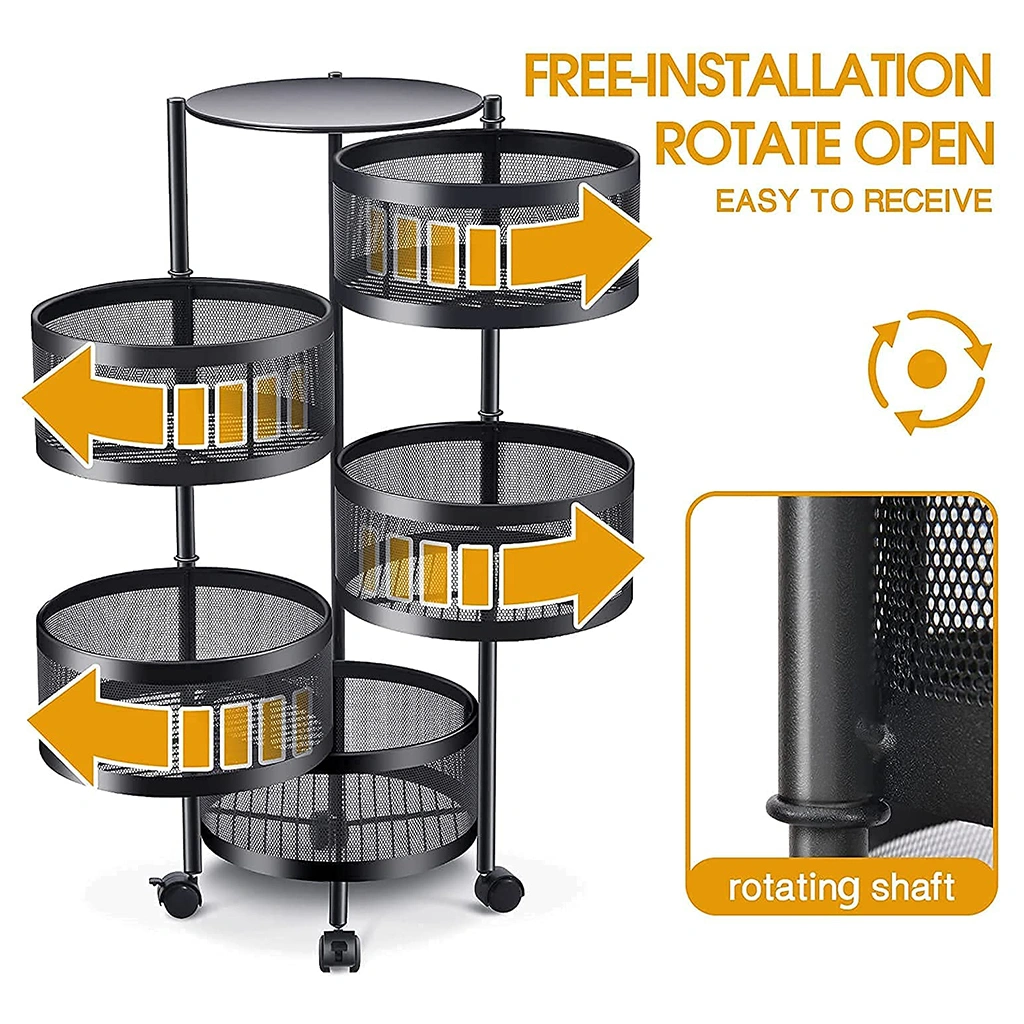 Rotating Trolley Round 5 Tier-Black-5 Tier-Steel-4