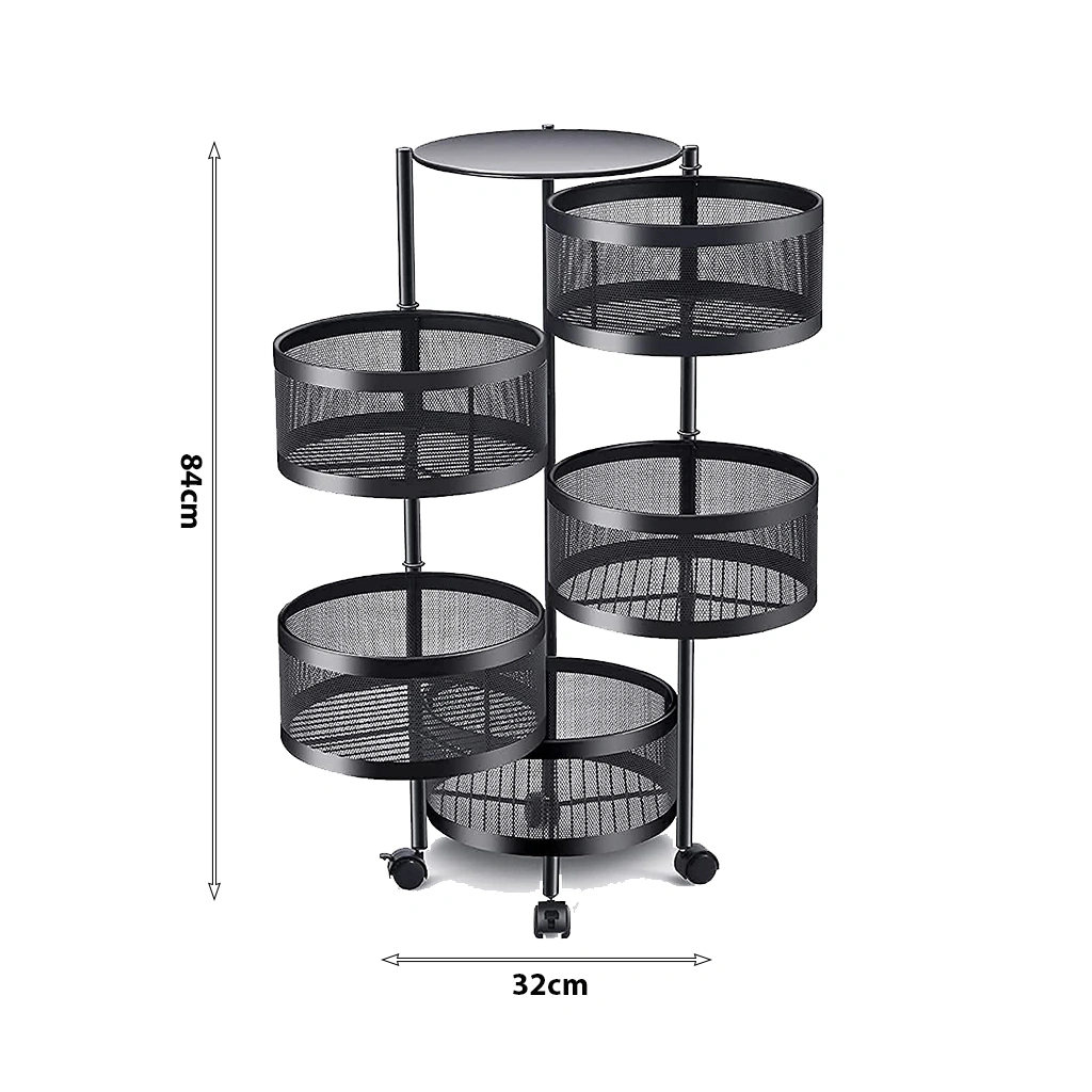 Rotating Trolley Round 5 Tier-Black-5 Tier-Steel-5