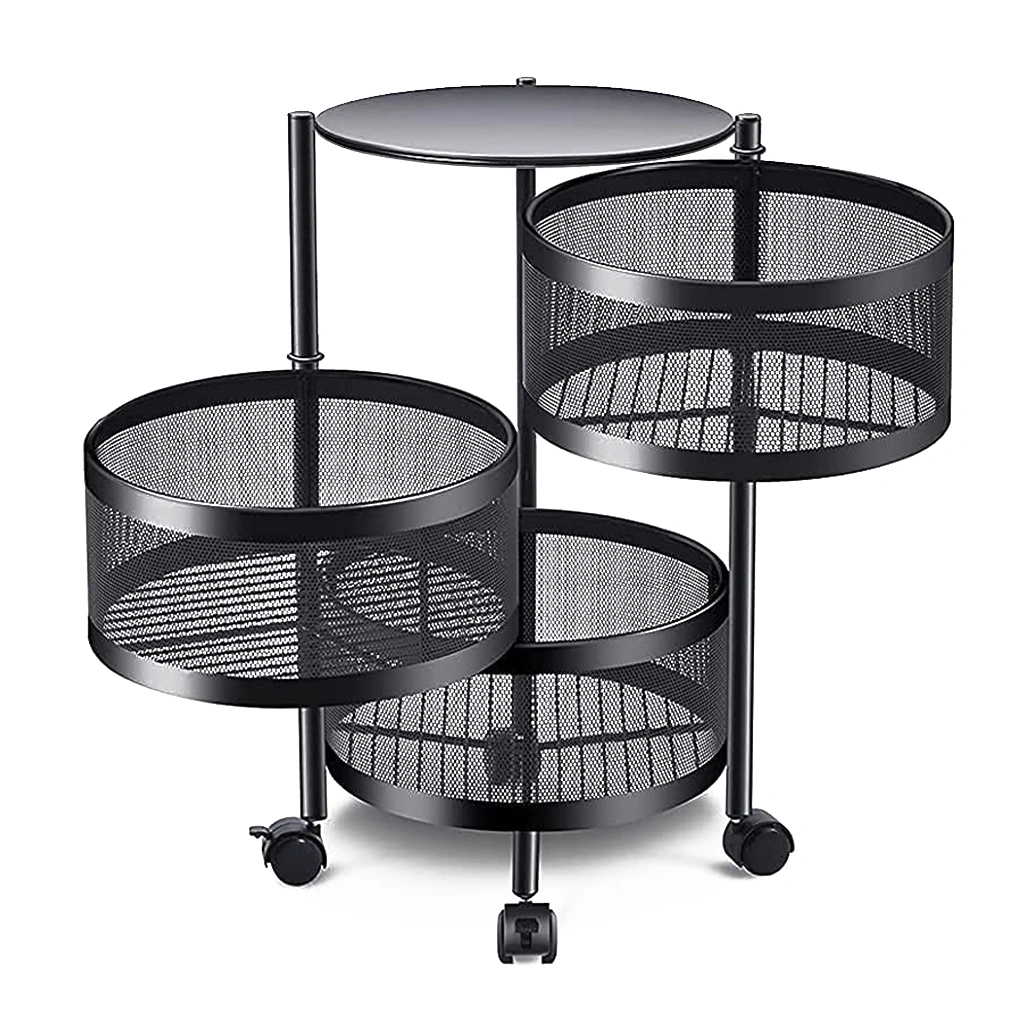 Rotating Trolley Round 3 Tier-Black-3 Tier-Steel-2