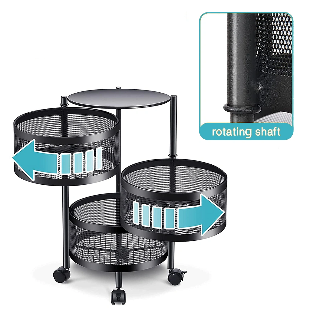 Rotating Trolley Round 3 Tier-Black-3 Tier-Steel-3