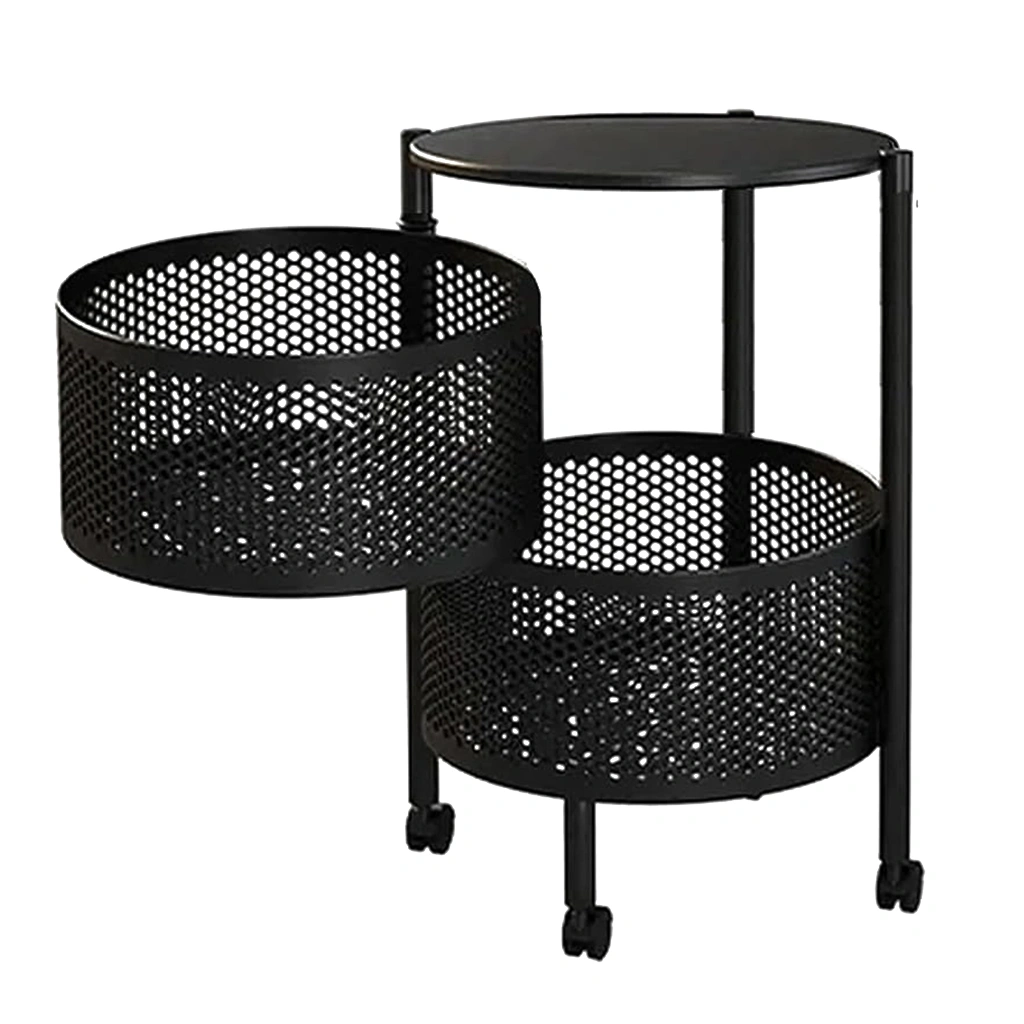 Rotating Trolley Round 2 Tier-Black-2 Tier-Steel-2