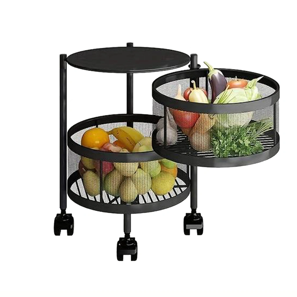 Rotating Trolley Round 2 Tier-Black-2 Tier-Steel-4