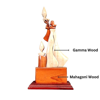Lady with Diya Wooden Table Decor-2