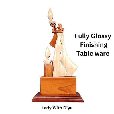 Lady with Diya Wooden Table Decor-3