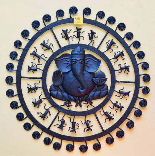 Unique Stylish Round Ganesha Iron Wall Hanging-12405202