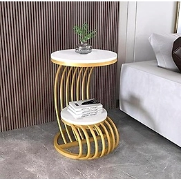 Elegant Iron Side Table with Storage Shelves