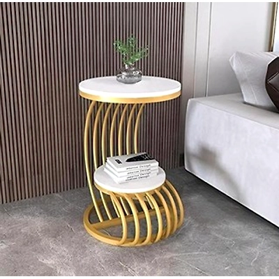 Elegant Iron Side Table with Storage Shelves-3