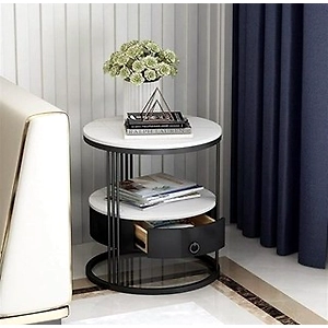 Elegant White & Black Iron Side Table