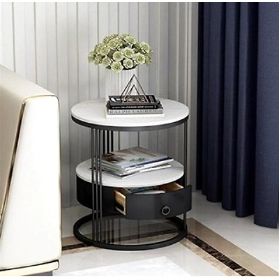 Elegant White &amp; Black Iron Side Table-2