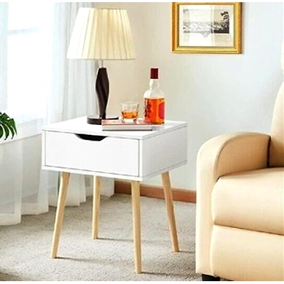 Elegant White Wooden Table with Single Drawer-12726287