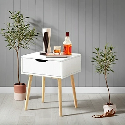 Elegant White Wooden Table with Single Drawer-1