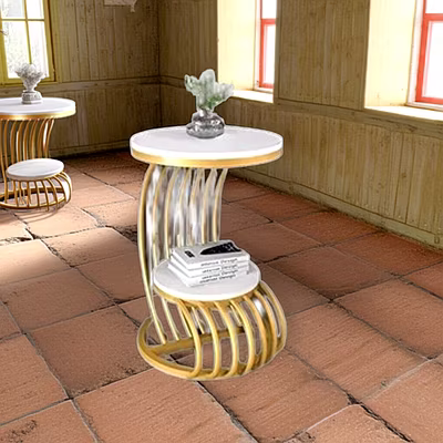 Elegant Iron Side Table with Storage Shelves-1