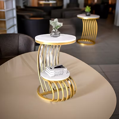 Elegant Iron Side Table with Storage Shelves-2