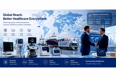 Global medical equipment distribution network connecting healthcare providers and distributors