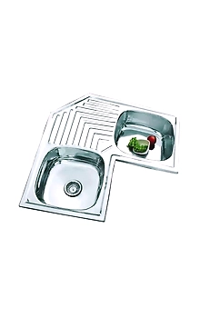 30"L x 30"W Double Bowl Stainless Steel Corner Sink