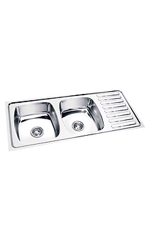 45"L x 20"W Double Bowl Single Drainboard Sink in