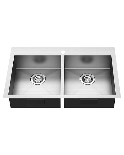 KHUSHI® 33 x 22-Inch Dual Mount Stainless Steel  Double Bowl Kitchen Sink-KHUDB33226