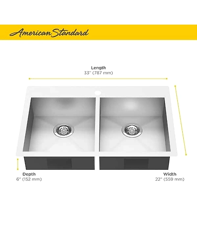KHUSHI® 33 x 22-Inch Dual Mount Stainless Steel  Double Bowl Kitchen Sink-1