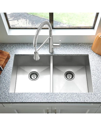KHUSHI® 33 x 22-Inch Dual Mount Stainless Steel  Double Bowl Kitchen Sink-2