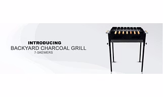 Backyard Charcoal Grill Barbeque with 7 Skewers & Charcoal Tray (Stellar Black)