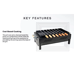 Backyard Charcoal Grill Barbeque with 7 Skewers & Charcoal Tray (Stellar Black)