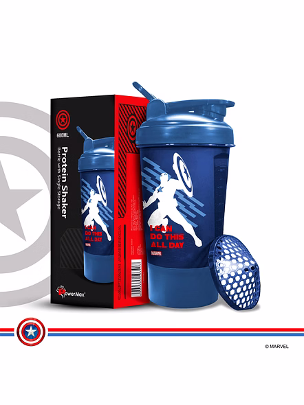MSB-6S-CA-BLUE (600ml) Captain America Marvel Edition Protein Shaker Bottle with Single Storage-2